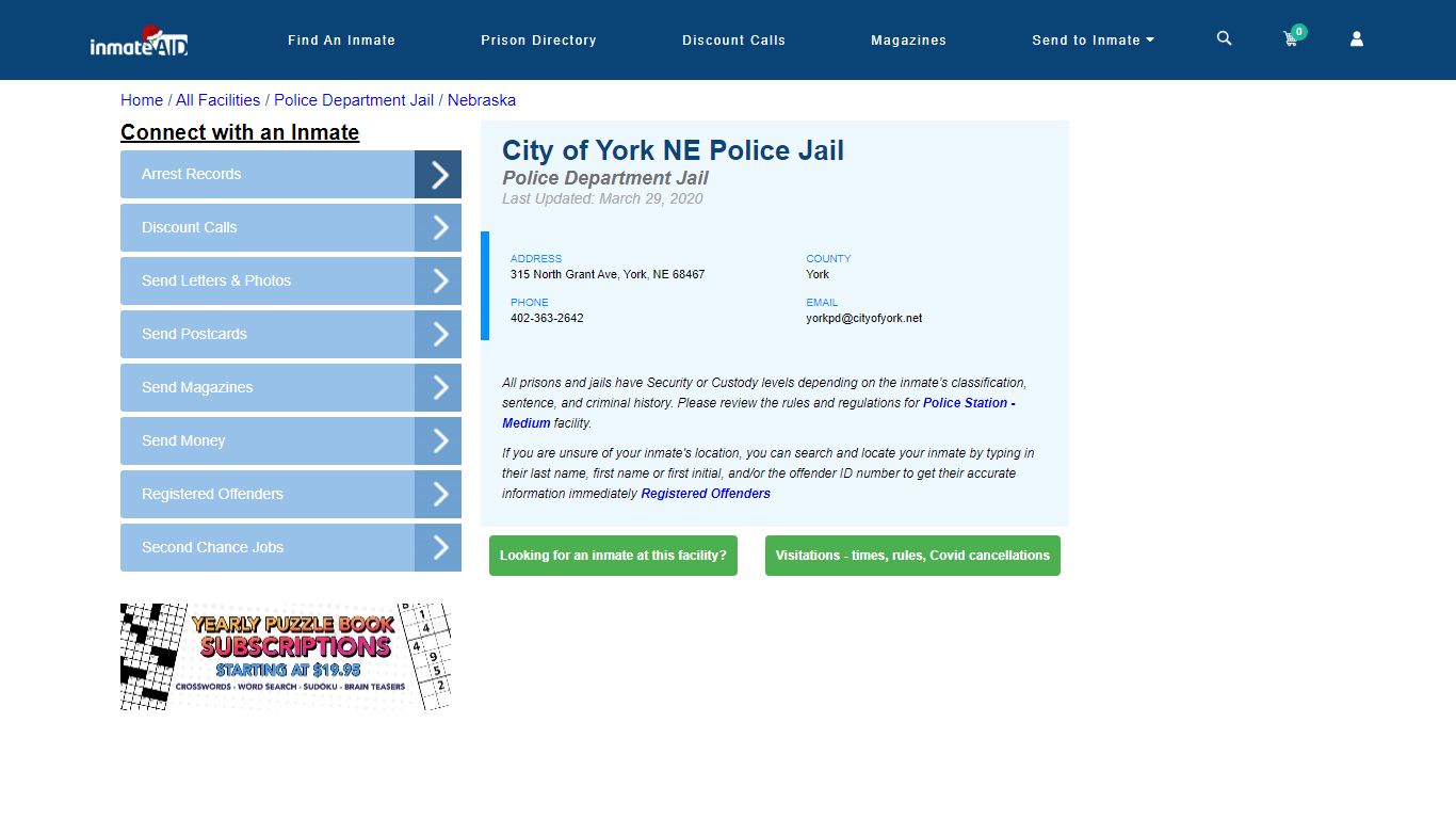 City of York NE Police Jail & Inmate Search - York, NE